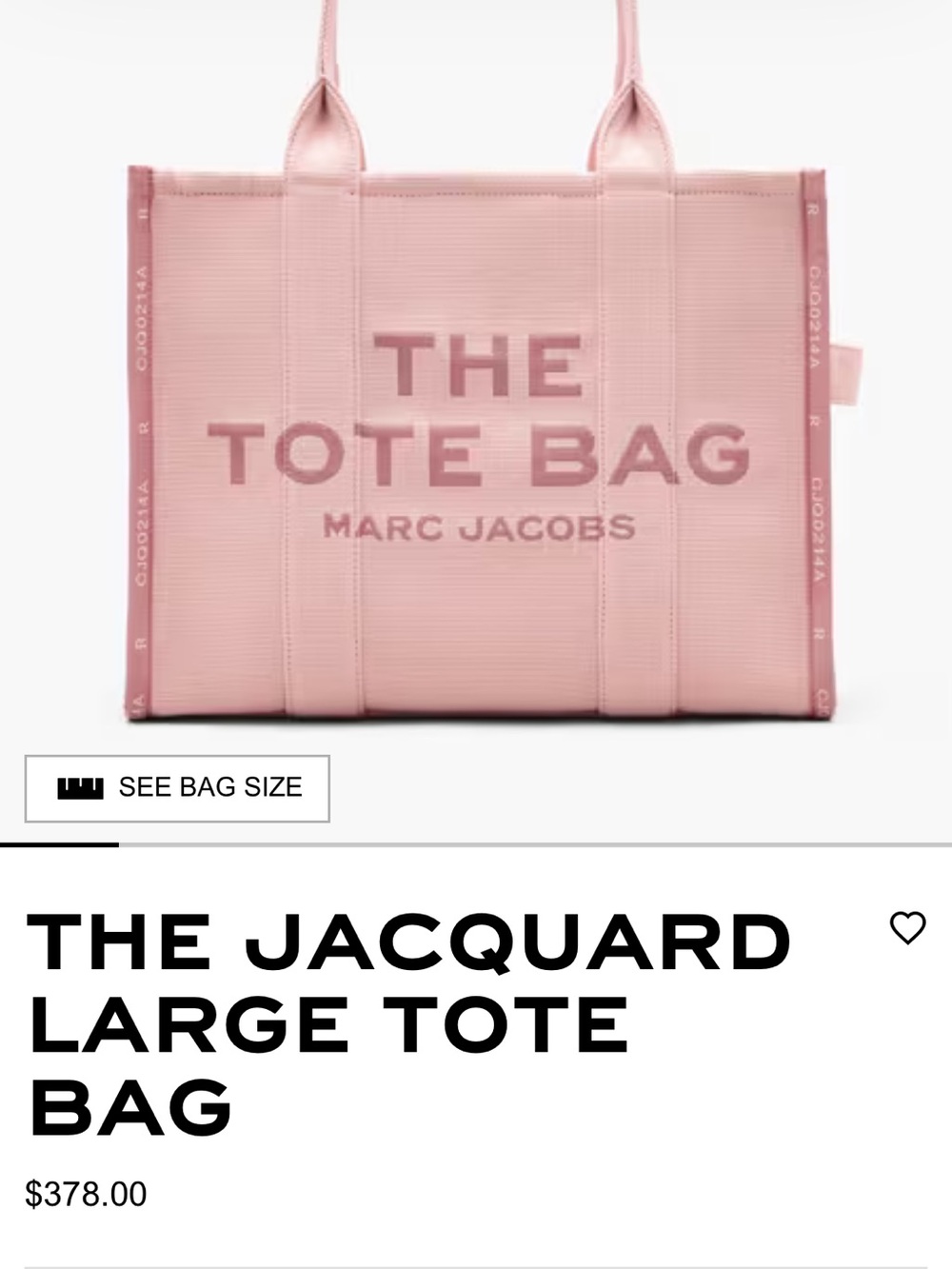 Marc Jacobs Pink Jacquard The Tote Bag